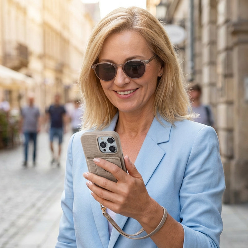 🔥Skyddande rosa mobilskal med spegel och handledsrem