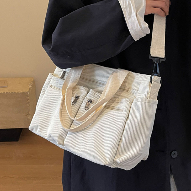 🤎Retro axelväska – corduroy-tygväska med flera fack, stor kapacitet, enkel axel-/crossbody-väska för vardagsbruk
