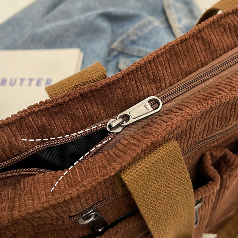 🤎Retro axelväska – corduroy-tygväska med flera fack, stor kapacitet, enkel axel-/crossbody-väska för vardagsbruk