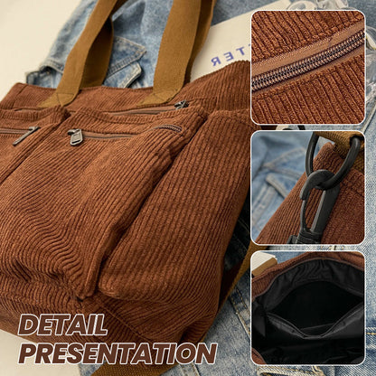 🤎Retro axelväska – corduroy-tygväska med flera fack, stor kapacitet, enkel axel-/crossbody-väska för vardagsbruk