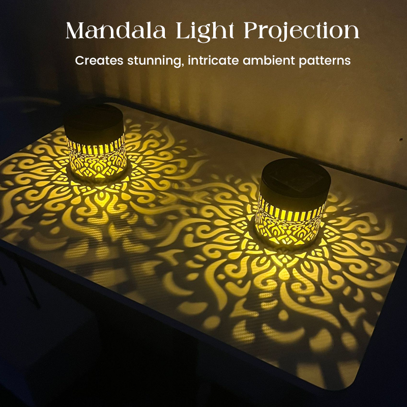 ☀️ Solcellsdriven mandalalampa för trädgård och uteplats – 2-i-1 golvlampa och vägglampa – Dekorativ ljusdekoration med vintageeffekt – Rostfri och hållbar