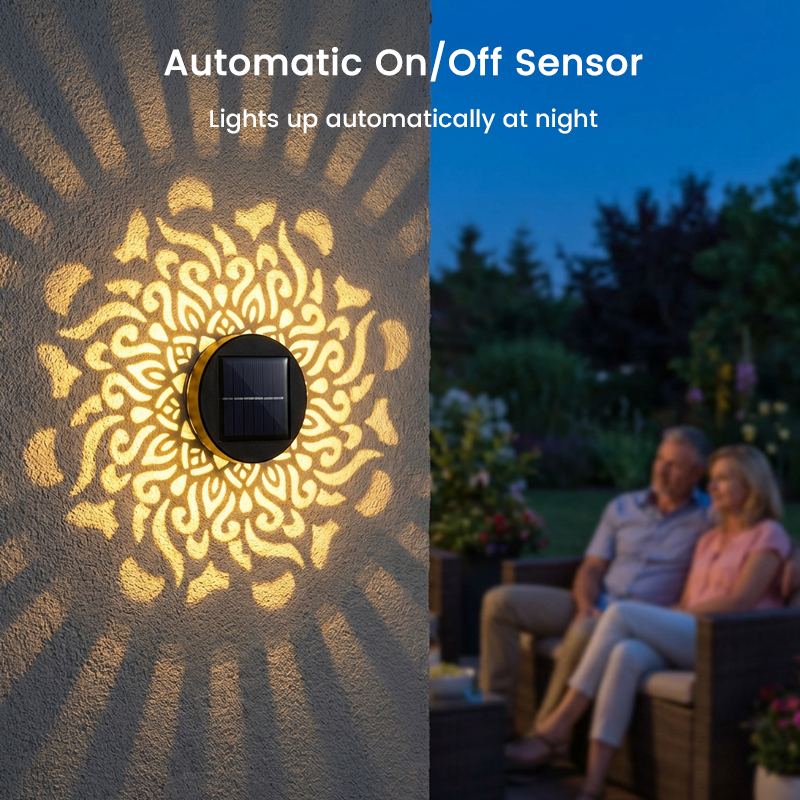☀️ Solcellsdriven mandalalampa för trädgård och uteplats – 2-i-1 golvlampa och vägglampa – Dekorativ ljusdekoration med vintageeffekt – Rostfri och hållbar