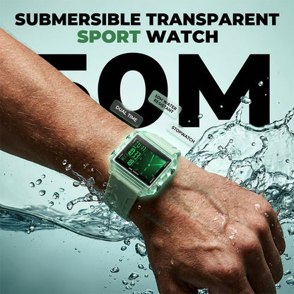 ⌚ 50% RABATT NU! 💧 Transparent digitalklocka – 50M vattentät, självlysande display och hybridtid – stil möter funktion ✨