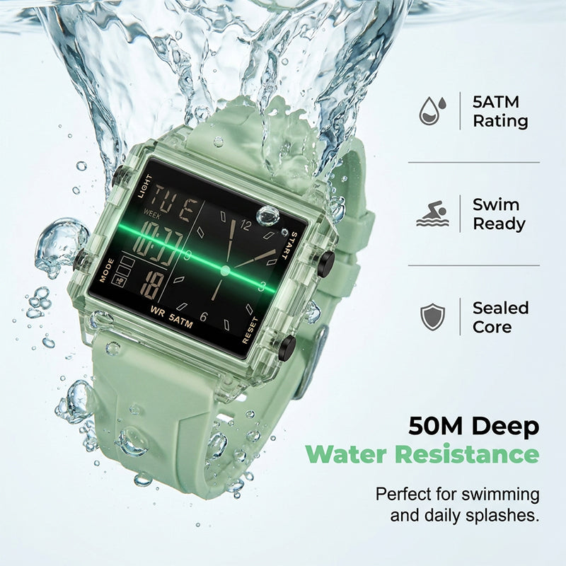 ⌚ 50% RABATT NU! 💧 Transparent digitalklocka – 50M vattentät, självlysande display och hybridtid – stil möter funktion ✨