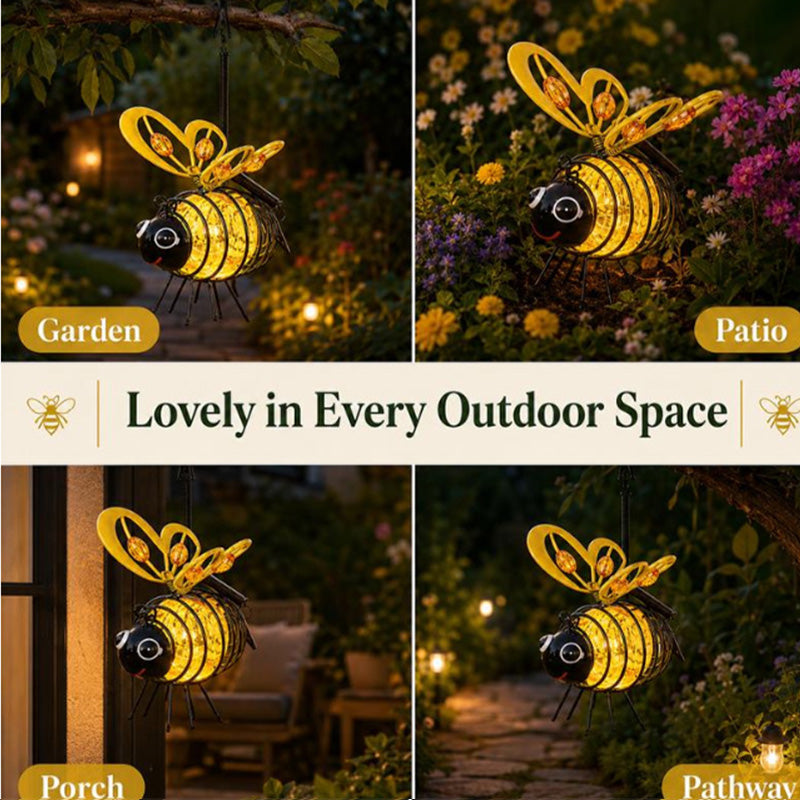 🌙🍃 TIDBEGRÄNSAD 50% RABATT! Hängande solcellslampa med bi – Varmt bärnstensfärgat sken, flimmerfritt, perfekt för trädgårdsfester, camping eller barnrum – Sprid glädje dag och natt 🌞🌜