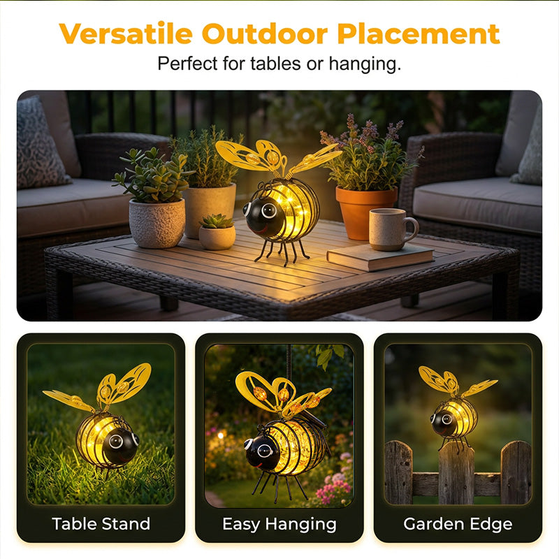 🌙🍃 TIDBEGRÄNSAD 50% RABATT! Hängande solcellslampa med bi – Varmt bärnstensfärgat sken, flimmerfritt, perfekt för trädgårdsfester, camping eller barnrum – Sprid glädje dag och natt 🌞🌜