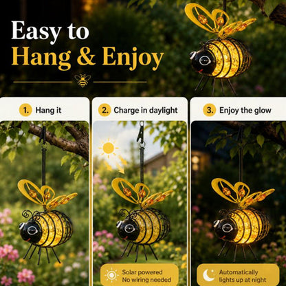 🌙🍃 TIDBEGRÄNSAD 50% RABATT! Hängande solcellslampa med bi – Varmt bärnstensfärgat sken, flimmerfritt, perfekt för trädgårdsfester, camping eller barnrum – Sprid glädje dag och natt 🌞🌜