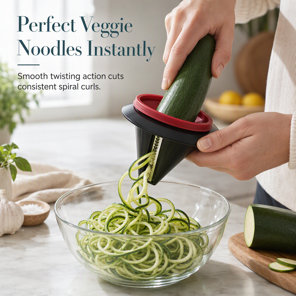 Handhållen spiralizer och rivjärn för grönsaker