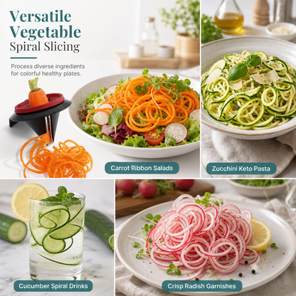Handhållen spiralizer och rivjärn för grönsaker