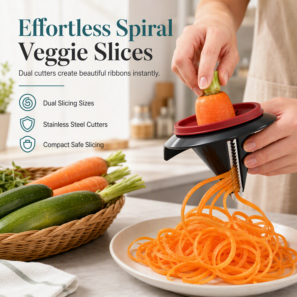 Handhållen spiralizer och rivjärn för grönsaker