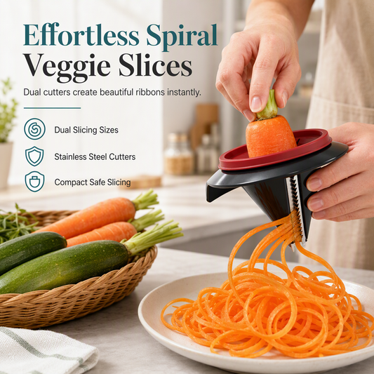 Handhållen spiralizer och rivjärn för grönsaker