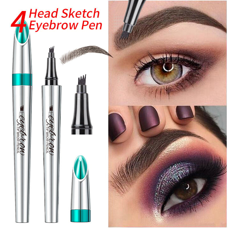 Vattentät 3D Eyebrow Pencil Microblading Tattoo Pen med 4 tänder