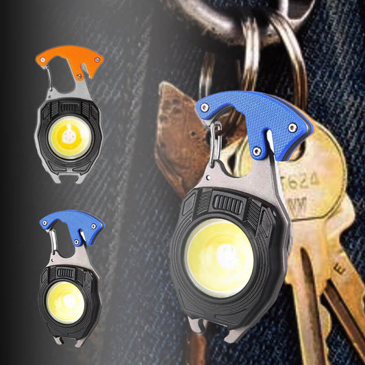 Fickmultiverktyg med ficklampa, nyckelring och visselpipa